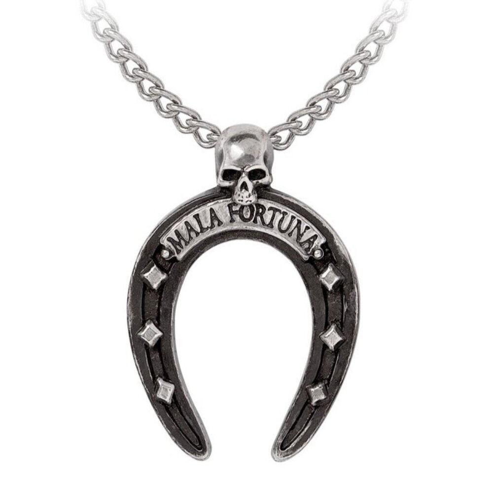Alchemy Gothic Mala Fortuna Pendant Horseshoe Skull Luck Pewter Necklace